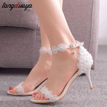 White Heels Lace Bride Shoes Wedding Shoes sandals  ankle strap pumps women shoes Bridal Shoes Zapatos de mujer 33-42 2024 - buy cheap