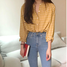 2021 Spring Shirt Female Oversize Womens Blouse Summer Women Blouses Femme plaid yello Blusas Casual Elegant Vintage Long Sleeve 2024 - buy cheap