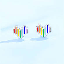 New Simple Rainbow Love Shaped Silver Plated Jewelry Sweet Fresh Epoxy Vertical Stripe Personality Stud Earrings E017 2024 - buy cheap