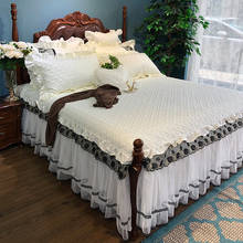 Elegante conjunto de cama de algodão acolchoado, branco, rosa, camada dupla, renda, saia, colcha, lençol, fronhas, menina, preta, princesa 2024 - compre barato