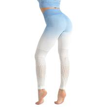 Calça legging de ginástica gradiente 2020, energia feminina, sem costura, controle da barriga, calça de cintura alta, corrida, sexy, oca 2024 - compre barato