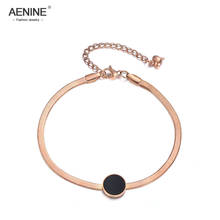 AENINE Trendy Rose Gold Round Black Shell Chain Link Bracelets Bangles Jewelry Stainless Steel Charm Bracelet For Women AB18003 2024 - buy cheap