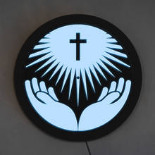 Signo de LED neón redondo con símbolo religioso personalizado, logotipo de Iglesia, iluminación LED, regalo RELIGIOSO DE NAVIDAD 2024 - compra barato