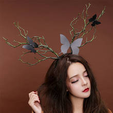 2020 Gothic Antler Butterfly Headdress Deer Horn Tree Branches Headband Jewelry Vintage Wedding Cosplay Halloween Accessories 2024 - buy cheap