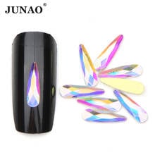 Junao strass adesivo de cristal ab para arte em unhas, 50 peças 3*10mm glitter ab vidro cristal adesivo de unha plano traseira pedra sem calor 2024 - compre barato