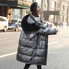 Chaqueta larga con capucha para mujer, abrigo grueso de piel sintética, parka brillante, ropa de invierno, holgada, 2021 2024 - compra barato