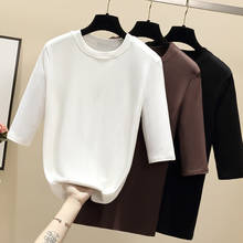 Camiseta feminina gkfnmt de meia manga, gola redonda, verão, casual, café, preto, branco, 2021, camisa, femme 2024 - compre barato