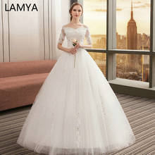 Lamya 2019 vestidos de casamento tamanhos grandes rendas manga vestidos de noiva tule do vintage vestidos de casamento robe de mariage 2024 - compre barato