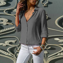 Blusa de chifón con solapa para verano, camisa elegante de oficina para Mujer, color blanco, gris y rojo, talla grande 5XL 2024 - compra barato