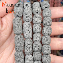 Cuentas de Lava de roca volcánica de cilindro gris de piedra Natural, espaciador redondo suelto para fabricación de joyas, accesorios de pulsera Diy, venta al por mayor 2024 - compra barato