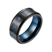 BONISKISS Hot Sale 8MM Carbon Fiber Exquisite Blue Zircon 100% Tungsten Carbide Men Rings Wedding Bands Anillos para hombres 2024 - buy cheap