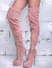 Moraima Snc Nude Suded Platform High Heel Boots Peep Toe Lace-up Over the knee Boots Woman Sexy Thigh High Boots 2024 - buy cheap