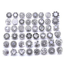 10 berloques por atacado joias de pressão misturadas brancas de strass flor em metal 18mm 20mm joias com botão de pressão pulseira 2024 - compre barato