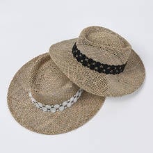 NEW Lace Ribbon Summer Women Wide Brim Seagrass Straw Hat Fashion Lady Sun Hat Boater Hat Beach Hats 2024 - buy cheap