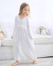 Осенняя ночная рубашка для девочек, белая хлопковая длинная ночная рубашка для девочек, Европейская свободная мягкая детская одежда для сна, кружевная домашняя одежда для детей 2-7 лет 2024 - купить недорого
