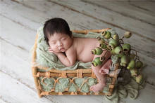 Adereços para fotografia de bebê, cobertor de algodão e cesta de vime vintage, acessório para estúdio de fotografia de recém-nascidos 2024 - compre barato