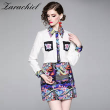 Fashion Autumn Trend Suits Set Women Flower Printed Shirt Top + High Waist Floral Skirt Suit Ladies Mini Two Pieces Clothing Set 2024 - buy cheap