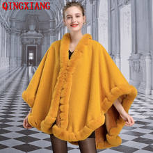 6 cores 2020 inverno manto quente grosso granular veludo casaco plus size poncho feminino gola de pele do falso cabo grande pêndulo streetwear 2024 - compre barato