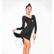 Autumn Fashion Women Black Latin Dance Dress V-neck Adult Ballroom Practice Dancewear Irregular Sheth Dress for Stage 2024 - buy cheap