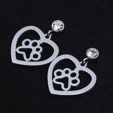 High Quality 100% Stainless Steel Dog Paw Heart Charm Earring for Women Gift Super Fashion Earrings Wholesale 2024 - buy cheap