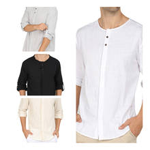 Традиционная китайская Модная стильная одежда, мужская рубашка, однотонная льняная рубашка с длинным рукавом Wu Tang, костюм ханьфу, мужская рубашка свободного покроя 2024 - купить недорого