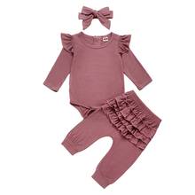 Conjunto de roupas de manga longa para meninas, roupas para bebês recém-nascidos d30, blusa plissada, calças, leggings, 3 peças 2024 - compre barato