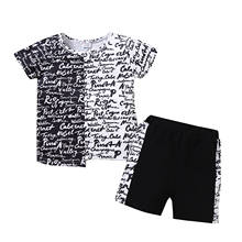 Conjunto de duas peças para crianças meninos, camiseta e shorts estampados com letras de manga curta, estampa para festas de aniversário e férias de 1 a 5 anos 2024 - compre barato