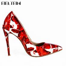 RIBETRINI New Spring Plus Size 34-45 Ladies Sexy Shallow Shoes Woman Fashion Party Print Pumps Women 2020 Thin High Heel Pumps 2024 - buy cheap