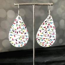 Christmas Grinch Glitter Faux Leather Earrings Layered Lights Lightweight Leaf Teardrop Earrings Gifts Holiday Stock 2024 - buy cheap