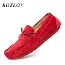 Red Suede leather Casual Shoes Men Loafers Luxury Brand Italian Fashion Designer Moccasins Men Driving Shoes Lace up Loafers Man 2024 - buy cheap