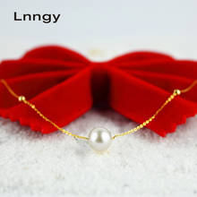 Lnngy-collar de oro amarillo de 18K para mujer, cadena de eslabones de perlas naturales de agua dulce, collar de perlas de diseño clásico, bisutería, regalos de joyería 2024 - compra barato