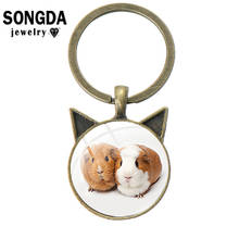 SONGDA Cute Guinea Pig Keychains Animal Jewelry Fun Patterns Glass Cabochon Metal Cat Ear Pendant Key Chain Jewelry Accessories 2024 - buy cheap