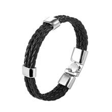 Punk Men Jewelry Braided Leather Bracelet Men Handmade Bracelet Trendy Stainless Steel Clasp Male Wrist Band 2024 - buy cheap