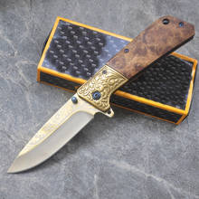 Damascus Knives Tactical Folding knives Ebony + Wood handle Outdoor Camping Survival Hunting Knives Pocket Hunting Knife Tools 2024 - buy cheap