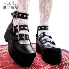 Lolita Girls Gothic Punk Stud Dark Flat Platform Shoes New thick bottom retro bowknot women shoes loli cosplay cos Lolita 2024 - buy cheap