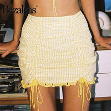 Bazaleas-minifalda elegante con doble cordón para mujer, falda de color amarillo, Estilo Vintage, falda de tartán Sexy, envío directo 2024 - compra barato