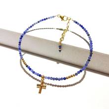 Lii ji 2mm azul sodalite frisado cintilante pulseira com cruz charme americano 14k ouro enchido pulseira 17 + 3cm 2024 - compre barato