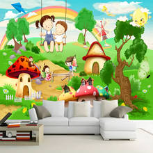 Custom Self-Adhesive Waterproof Mural Wallpaper 3D Cartoon Children Lawn Landscape Wall Sticker Kids Bedroom Background Poster 2024 - buy cheap