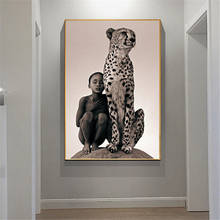 Child With Cheetah Canvas Paintings Wall Art Posters And Prints Nature Animals Wall Canvas Pictures For Living Room Cuadros 2024 - buy cheap