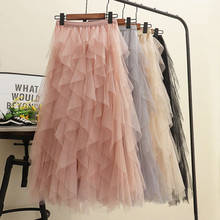 Tutu Tulle Long Maxi Skirt Women Fashion 2022 Korean Cute Pink High Waist Pleated Skirt Mesh Female Lady Aesthetic Faldas 2024 - buy cheap