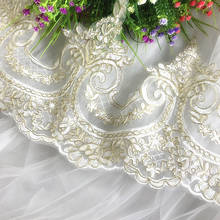 1Yard  23cm wide Light Gold Mesh Lace Trim Applique Trimming Luxury Embroidery Light Gold Lace Fabric for Wedding Dresses 2024 - buy cheap