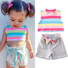 1-6Y Kids Baby Girl Summer Clothes Sets Rainbow Stripe Tank Crop Top Vest Shorts Pants Outfits Set 2024 - buy cheap