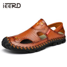 Plus Size 38-46 Genuine Leather Sandals Men Outdoor Sandals Breathable Hollow Out Man Shoes Beach Sandal 2024 - buy cheap