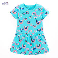Little Maven 2021 New Summer Baby Girls Clothes Brand Dress Toddler Cotton Sky Blue Rainbow Print Dresses for Kids 2-7 Years 2024 - buy cheap