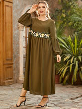Aligaia-Vestido largo con pliegues de encaje para mujer, vestido de Color puro, Eid, Mubarak, Ramadán, Dubái, Turquía, Islam, indio, árabe, musulmán, Hijab 2024 - compra barato