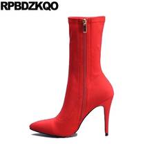 Botas de media caña con cremallera lateral para mujer, zapatos finos rojos de otoño, fetiche de moda de talla grande, tacón alto extremo azul, punta estrecha, Stiletto 2024 - compra barato