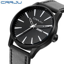 CRRJU-Reloj de pulsera de cuero genuino para hombre, de cuarzo, Masculino 2024 - compra barato