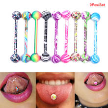 9PCS/8PCS Mix Multicolor Coating Stainless Steel Barbell Tongue Piercing Jewelry Industrial Piercing Nipple Ring 2024 - buy cheap