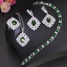 XUTAAYI-Conjunto de joyería de lujo para mujer, pendientes de plata 925, conjuntos de joyas de boda, pulsera verde, anillos, colgante de novia, conjunto de collar 2024 - compra barato
