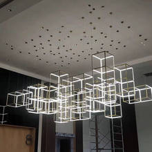 Modern minimalist cubic chandelier custom hotel sales hall stainless steel chandelier 2024 - buy cheap